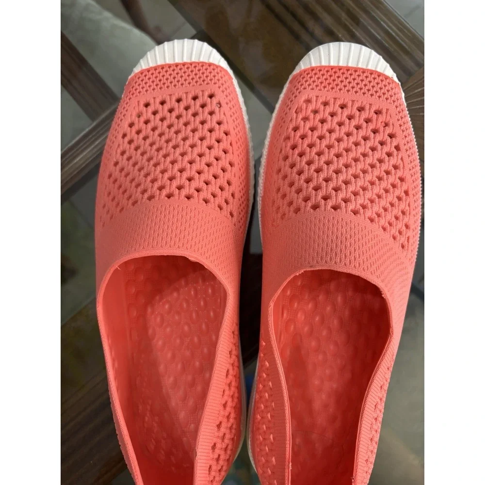 Layer Women's Knit Slip On Sneakers Coral Pink Size 10 Lightweight Shoe